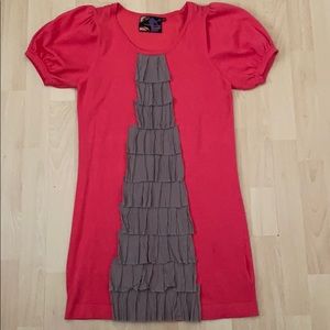 Coral and ruffle sweater dress